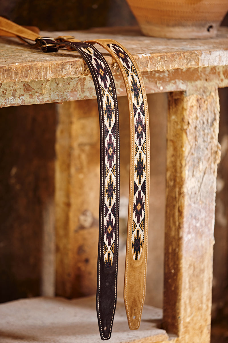 Blue Bell Navajo leather guitar strap