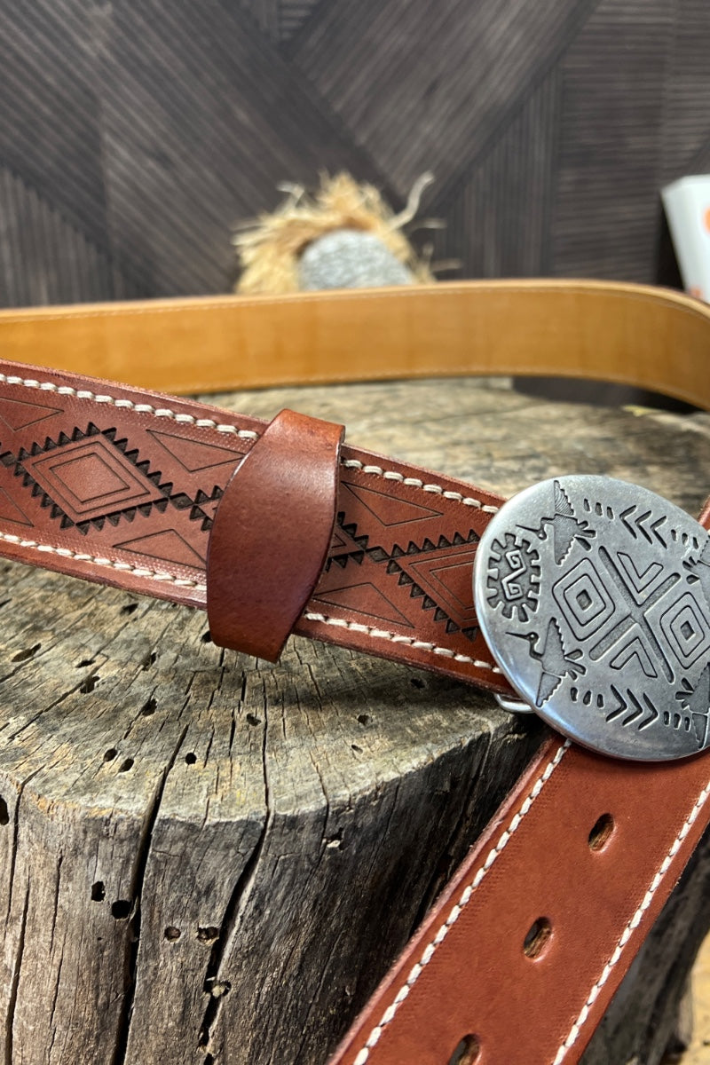 Blue Bell Leather Belt - The Mohicano Mid Brown