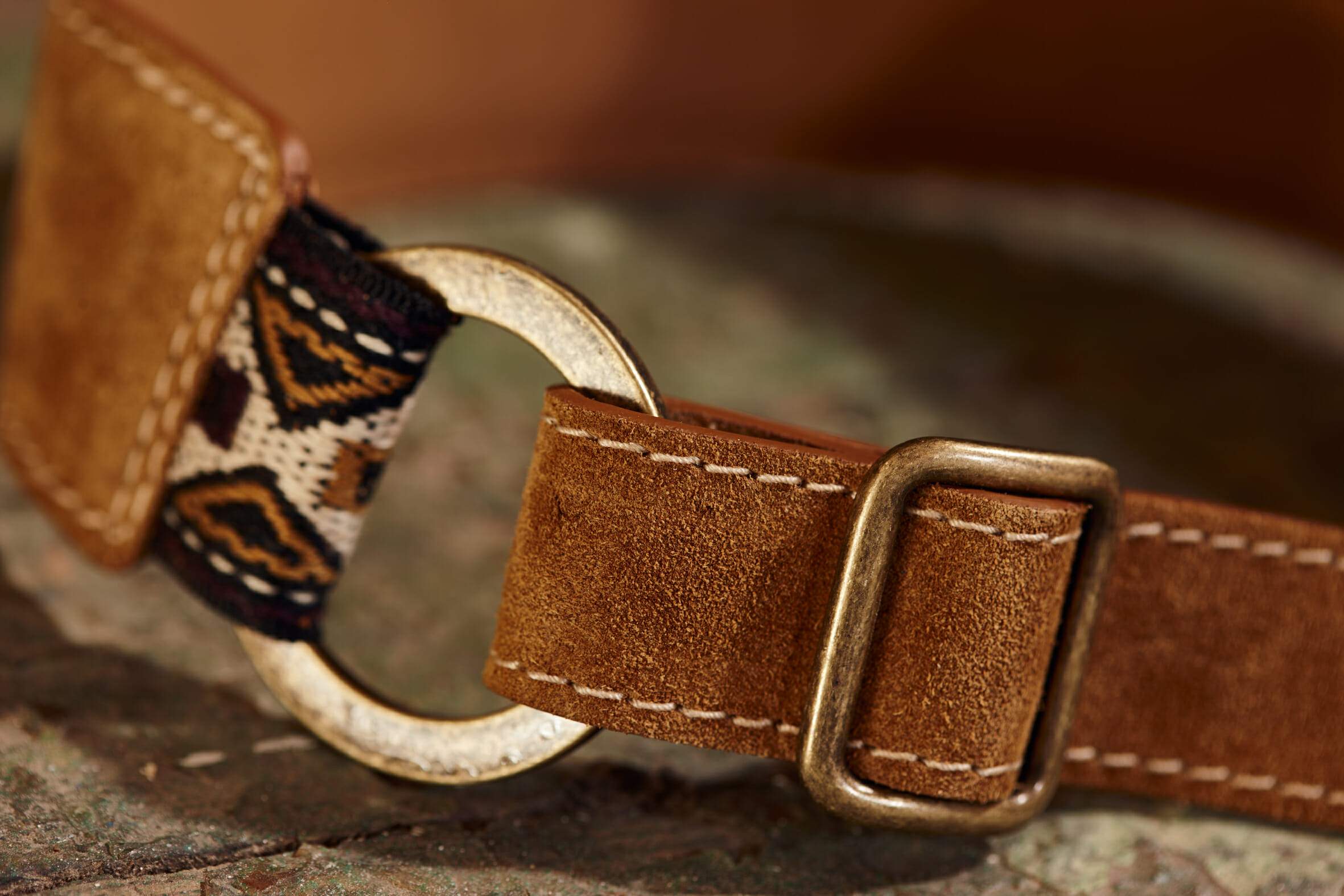 1968 Navajo Thinline whiskey suede guitar strap bluebellstraps